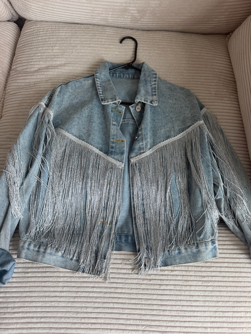 Fringed Light Blue Denim Jacket - Women